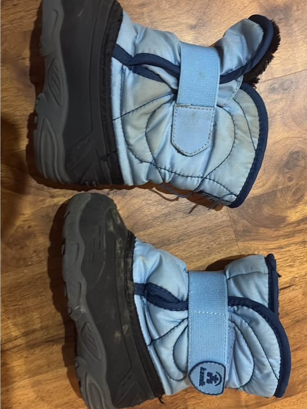 Kids Light Blue Winter Snow Boots with Navy Trim